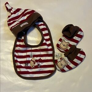 Striped Baby Bib Set with Bear Design